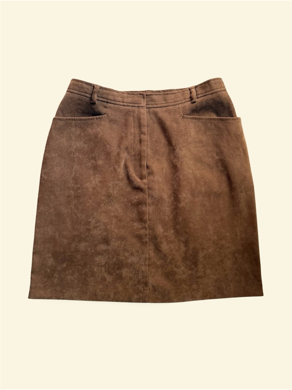 Brown Suede Mini Skirt with Front Seam